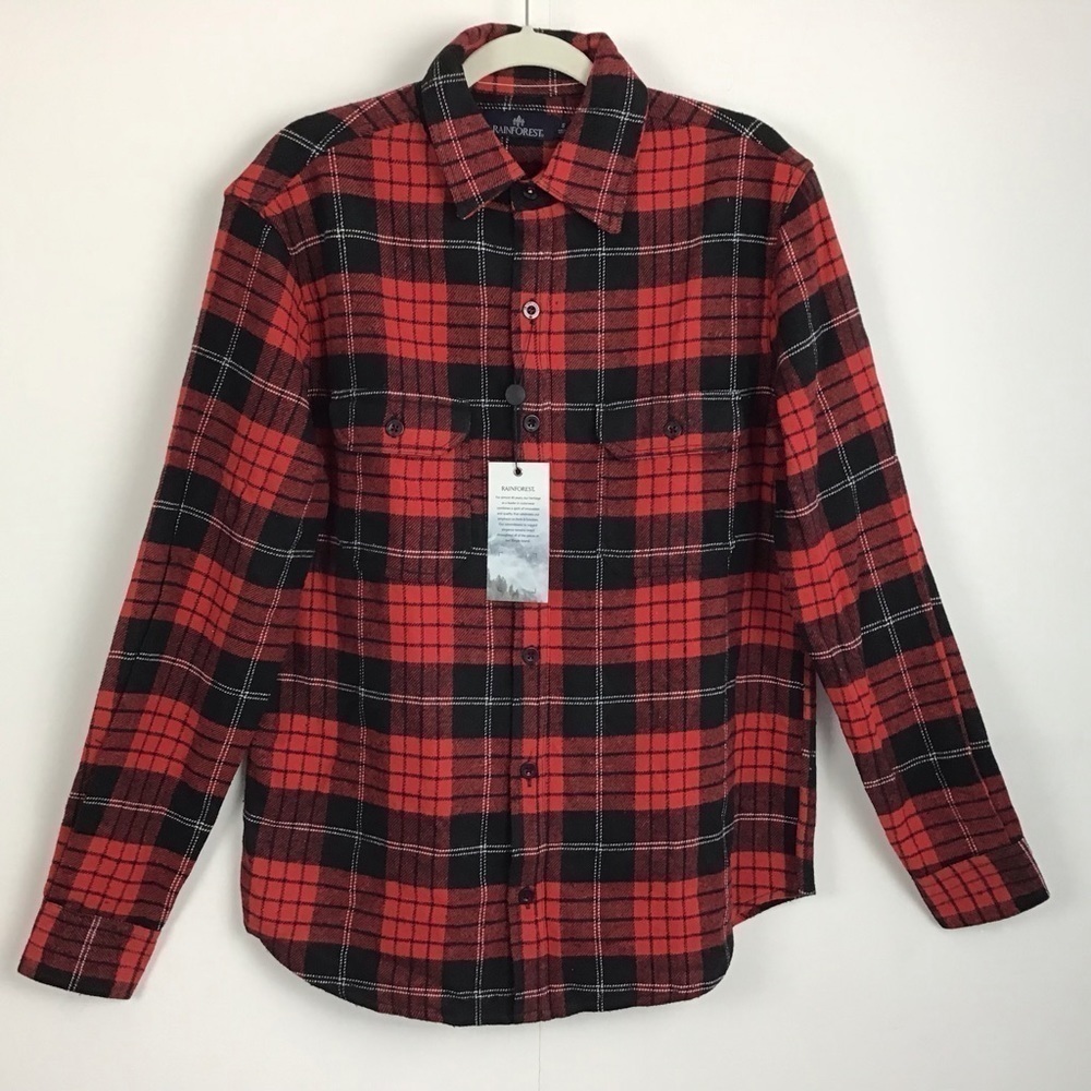 Rainforest cotton blend brushed flannel black and red plaid shirt. NWT M Sm W M